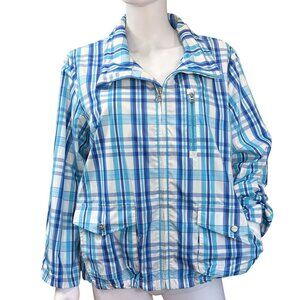 Lauren Ralph Lauren Active Plaid Zip Jacket XL Blue White Lightweight Mesh Lined